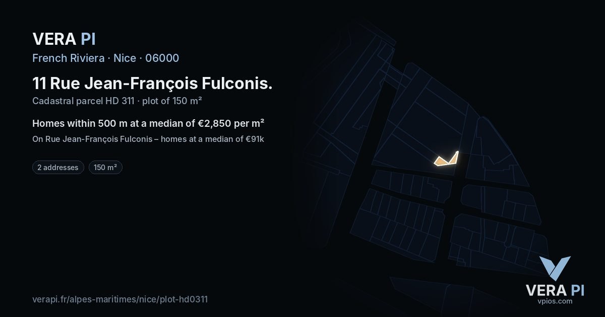 11 Rue Jean-François Fulconis, Nice at night – the plot lit, the parcels around coloured by the prices near them