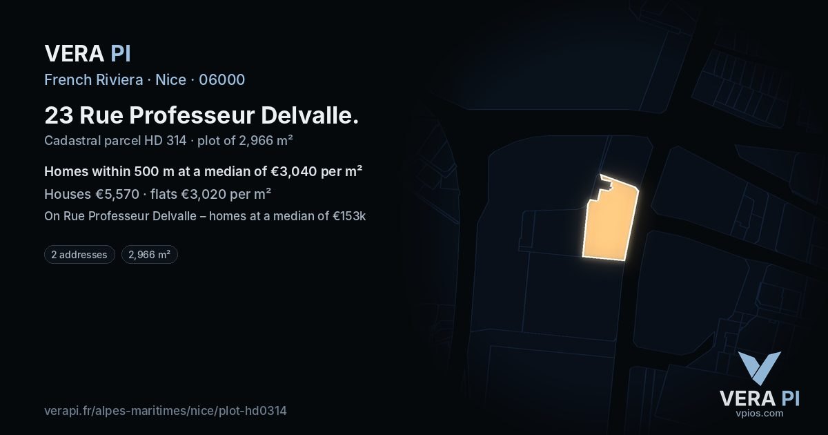 23 Rue Professeur Delvalle, Nice at night – the plot lit, the parcels around coloured by the prices near them