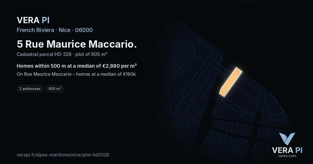5 Rue Maurice Maccario, Nice at night – the plot lit, the parcels around coloured by the prices near them