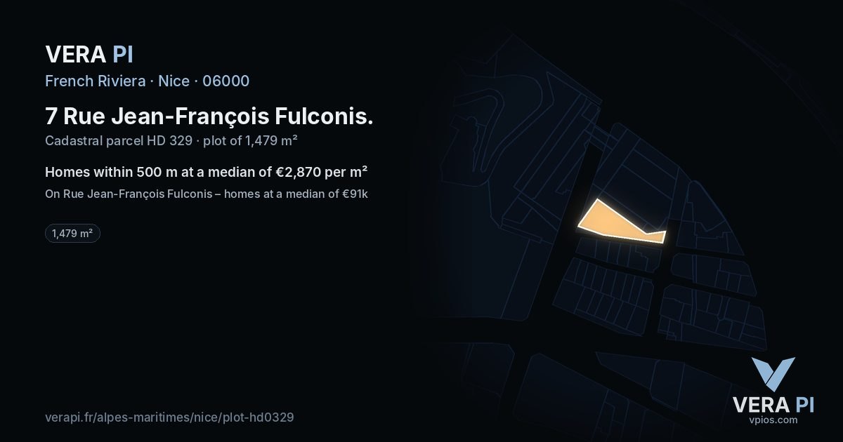 7 Rue Jean-François Fulconis, Nice at night – the plot lit, the parcels around coloured by the prices near them
