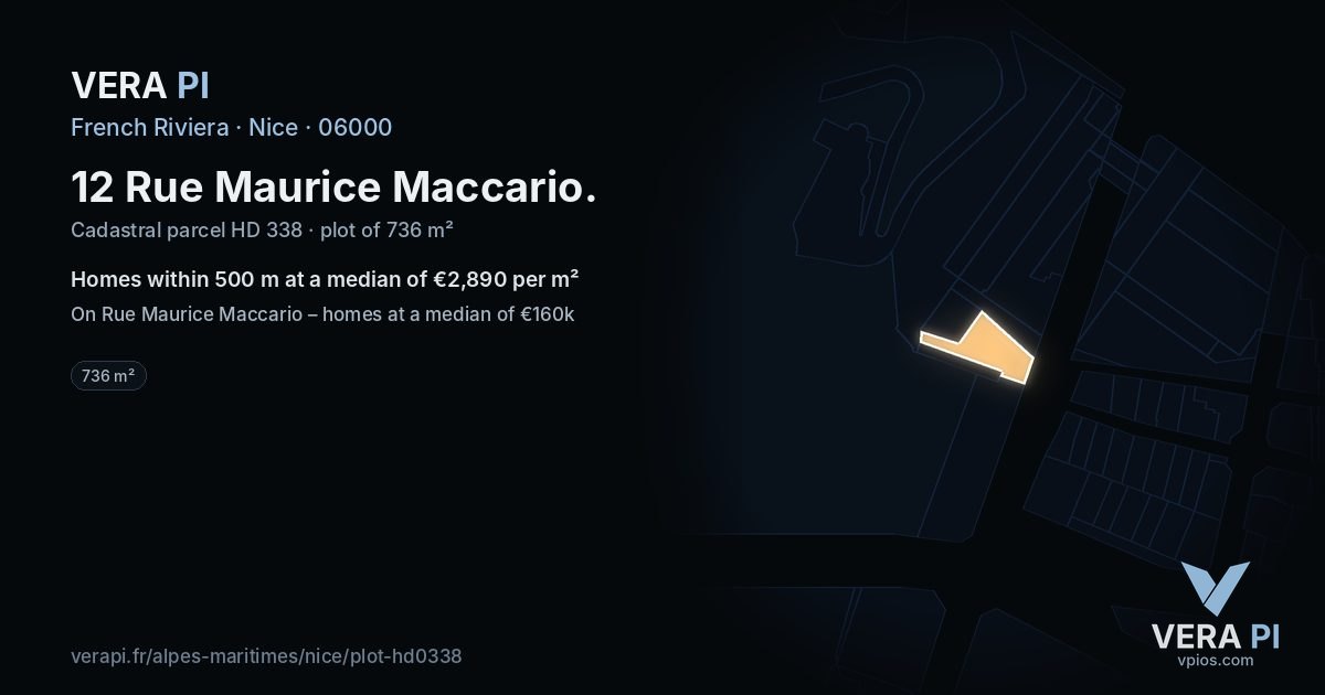 12 Rue Maurice Maccario, Nice at night – the plot lit, the parcels around coloured by the prices near them