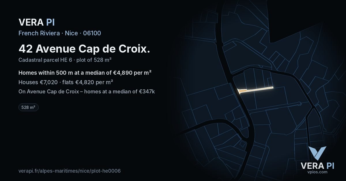 42 Avenue Cap de Croix, Nice at night – the plot lit, the parcels around coloured by the prices near them