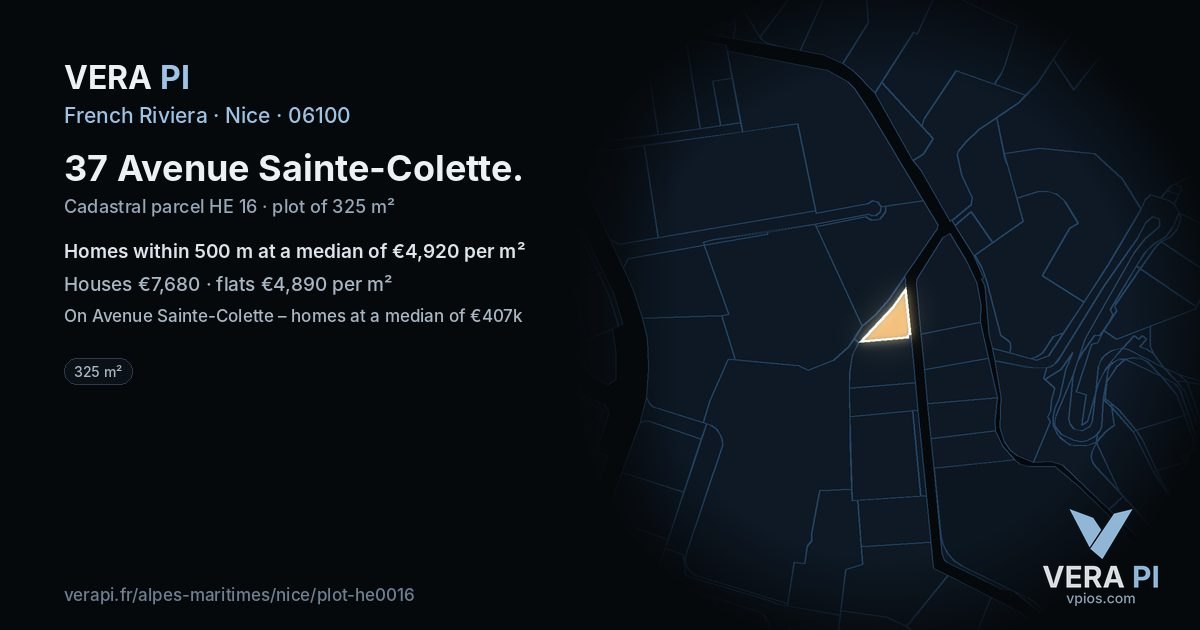 37 Avenue Sainte-Colette, Nice at night – the plot lit, the parcels around coloured by the prices near them