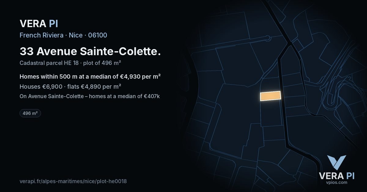 33 Avenue Sainte-Colette, Nice at night – the plot lit, the parcels around coloured by the prices near them