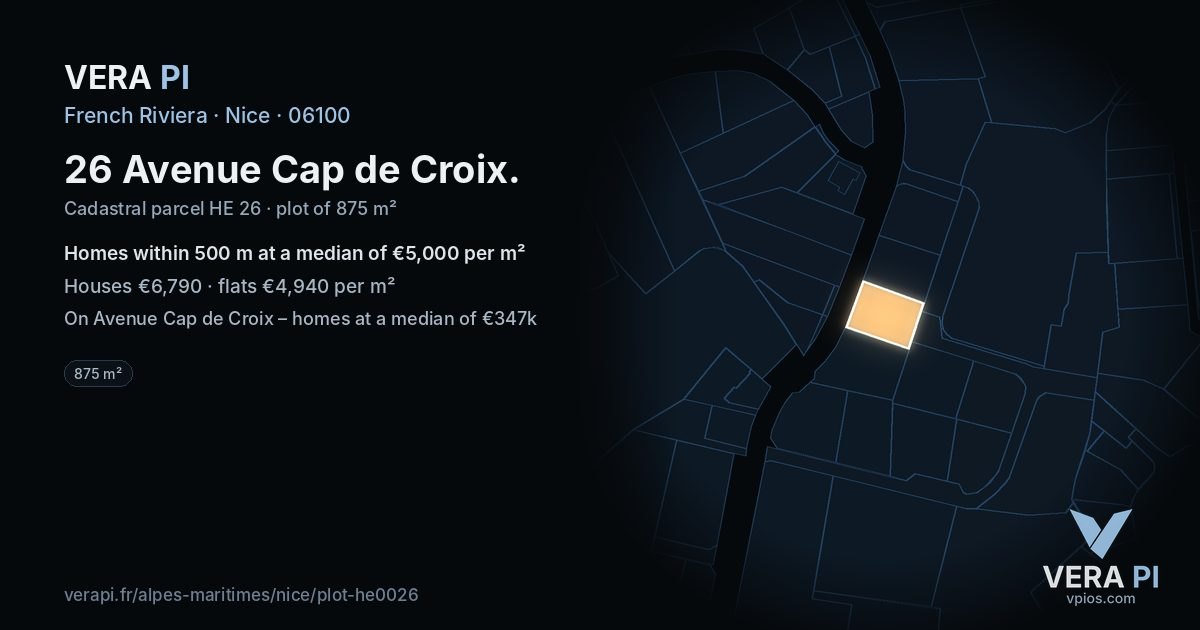 26 Avenue Cap de Croix, Nice at night – the plot lit, the parcels around coloured by the prices near them