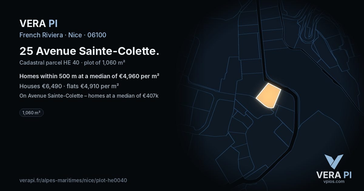 25 Avenue Sainte-Colette, Nice at night – the plot lit, the parcels around coloured by the prices near them