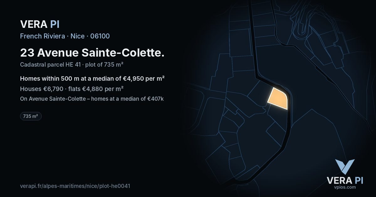 23 Avenue Sainte-Colette, Nice at night – the plot lit, the parcels around coloured by the prices near them