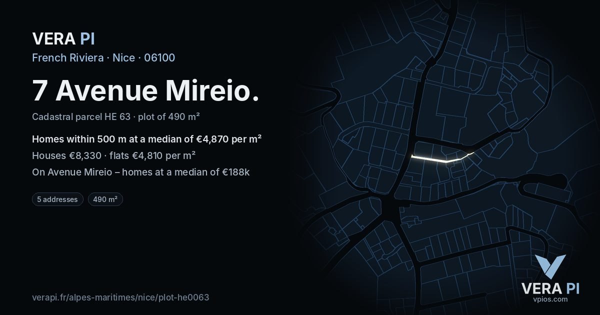 7 Avenue Mireio, Nice at night – the plot lit, the parcels around coloured by the prices near them