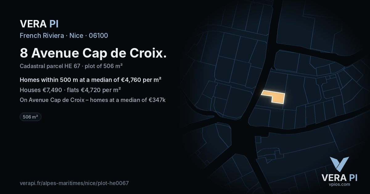8 Avenue Cap de Croix, Nice at night – the plot lit, the parcels around coloured by the prices near them