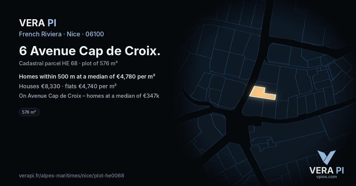 6 Avenue Cap de Croix, Nice at night – the plot lit, the parcels around coloured by the prices near them