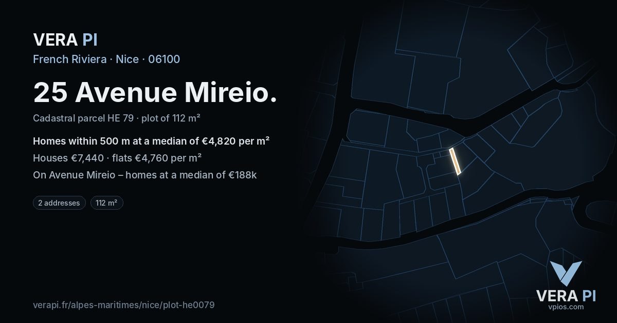 25 Avenue Mireio, Nice at night – the plot lit, the parcels around coloured by the prices near them