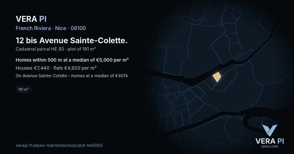 12 bis Avenue Sainte-Colette, Nice at night – the plot lit, the parcels around coloured by the prices near them