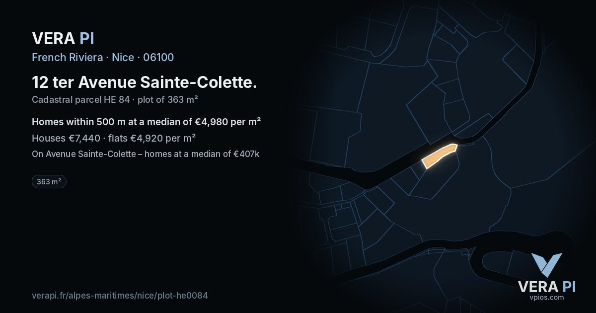 12 ter Avenue Sainte-Colette, Nice at night – the plot lit, the parcels around coloured by the prices near them