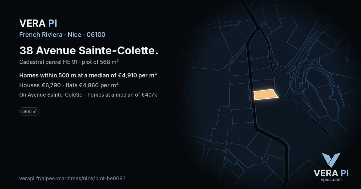 38 Avenue Sainte-Colette, Nice at night – the plot lit, the parcels around coloured by the prices near them