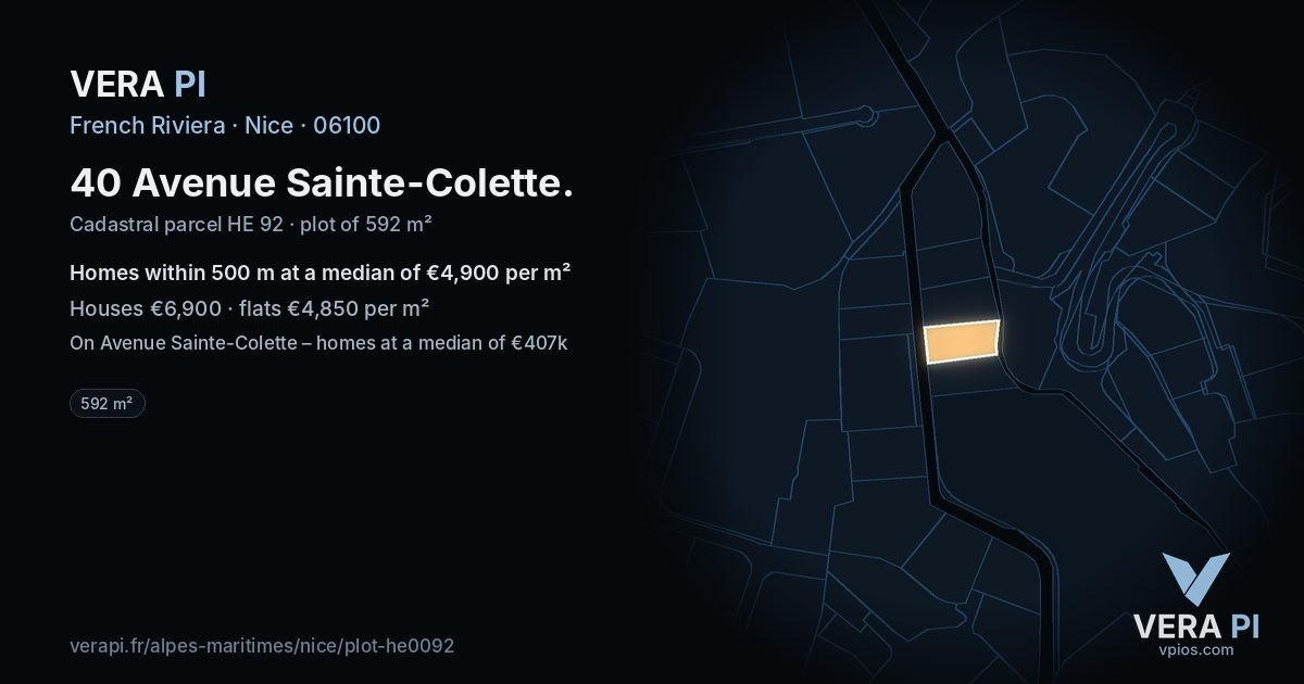 40 Avenue Sainte-Colette, Nice at night – the plot lit, the parcels around coloured by the prices near them