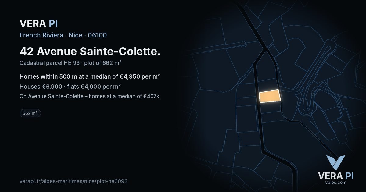 42 Avenue Sainte-Colette, Nice at night – the plot lit, the parcels around coloured by the prices near them