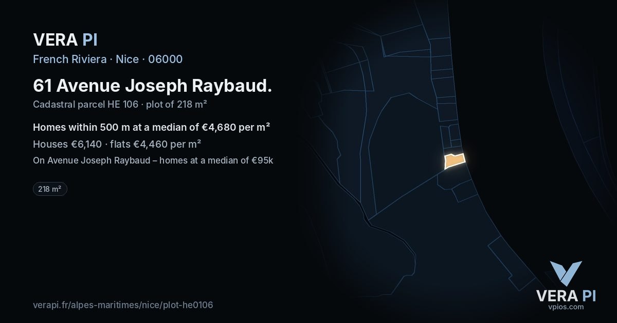 61 Avenue Joseph Raybaud, Nice at night – the plot lit, the parcels around coloured by the prices near them