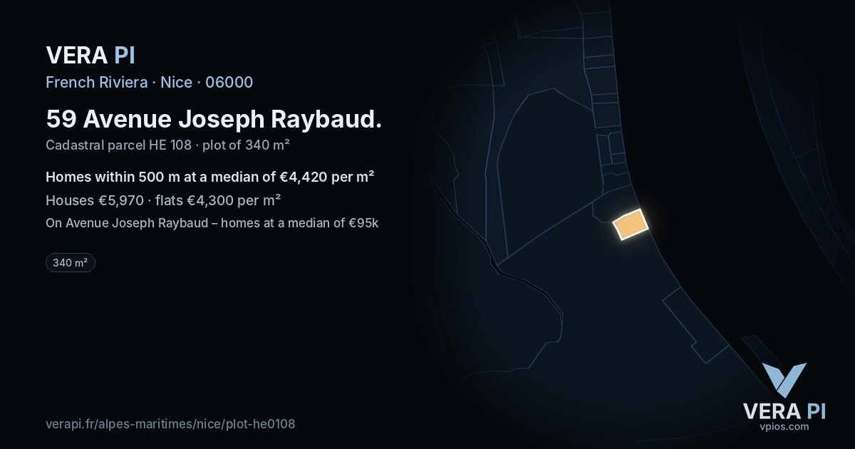 59 Avenue Joseph Raybaud, Nice at night – the plot lit, the parcels around coloured by the prices near them