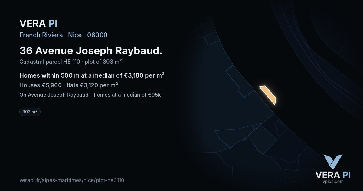 36 Avenue Joseph Raybaud, Nice at night – the plot lit, the parcels around coloured by the prices near them