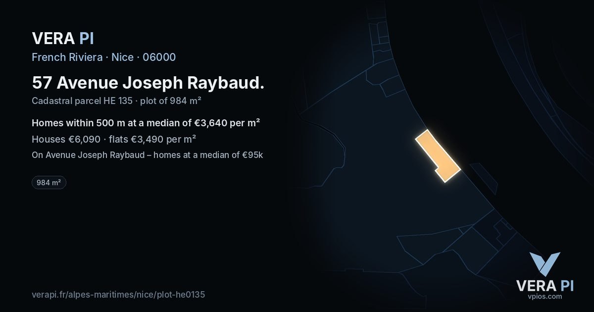 57 Avenue Joseph Raybaud, Nice at night – the plot lit, the parcels around coloured by the prices near them