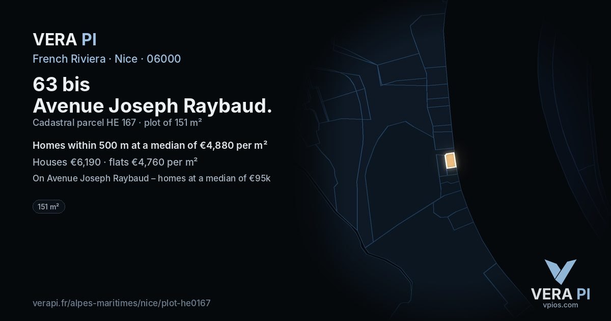 63 bis Avenue Joseph Raybaud, Nice at night – the plot lit, the parcels around coloured by the prices near them