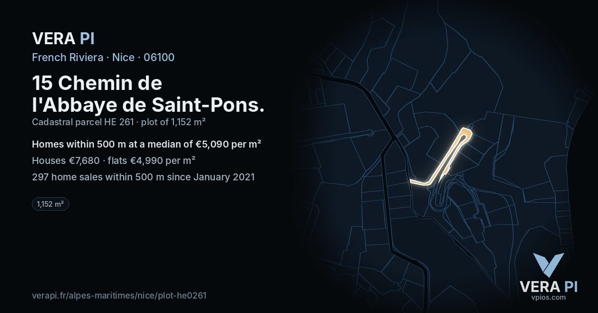 15 Chemin de l'Abbaye de Saint-Pons, Nice at night – the plot lit, the parcels around coloured by the prices near them