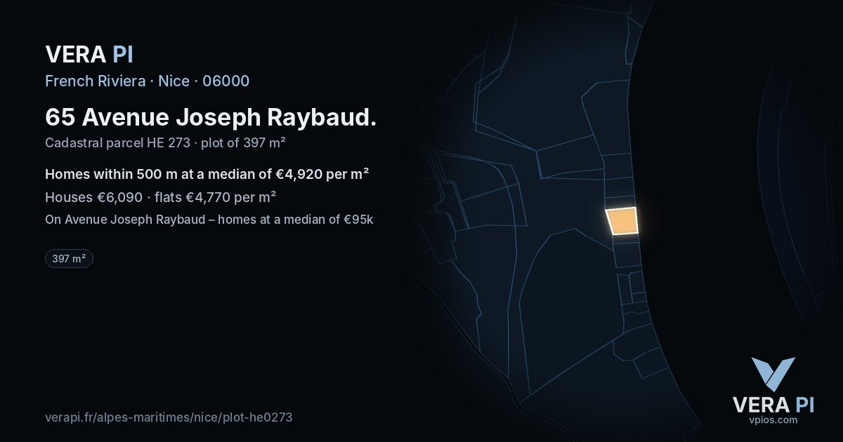 65 Avenue Joseph Raybaud, Nice at night – the plot lit, the parcels around coloured by the prices near them