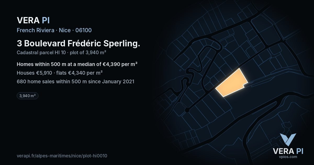 3 Boulevard Frédéric Sperling, Nice at night – the plot lit, the parcels around coloured by the prices near them