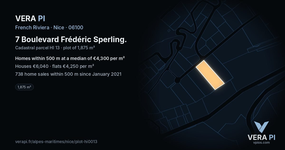 7 Boulevard Frédéric Sperling, Nice at night – the plot lit, the parcels around coloured by the prices near them