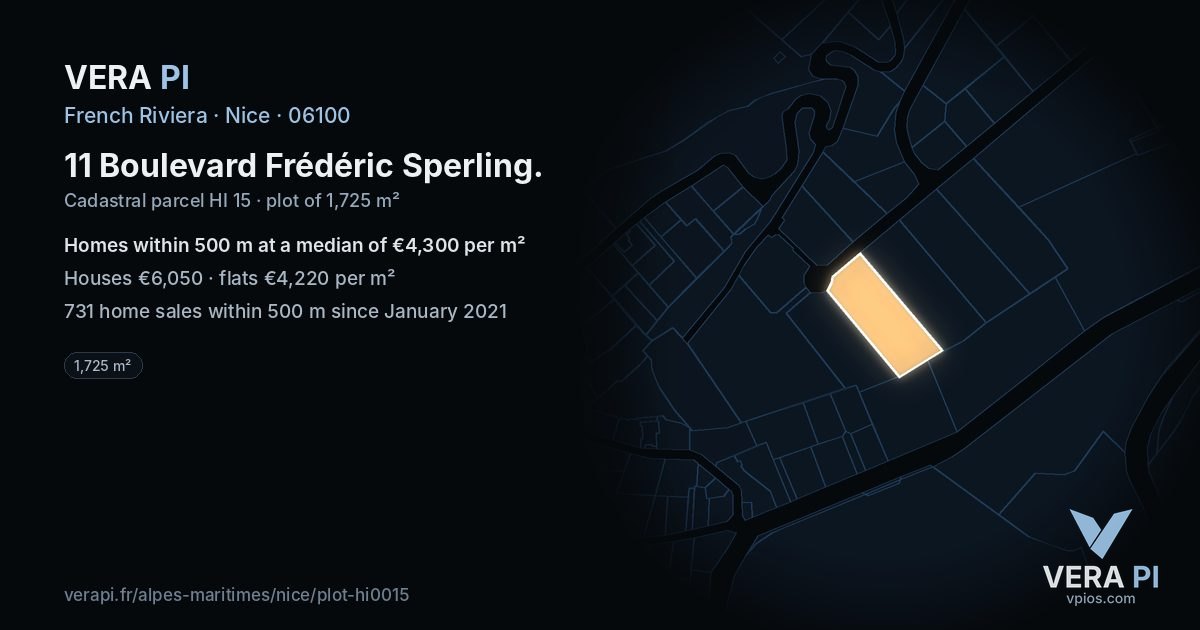 11 Boulevard Frédéric Sperling, Nice at night – the plot lit, the parcels around coloured by the prices near them