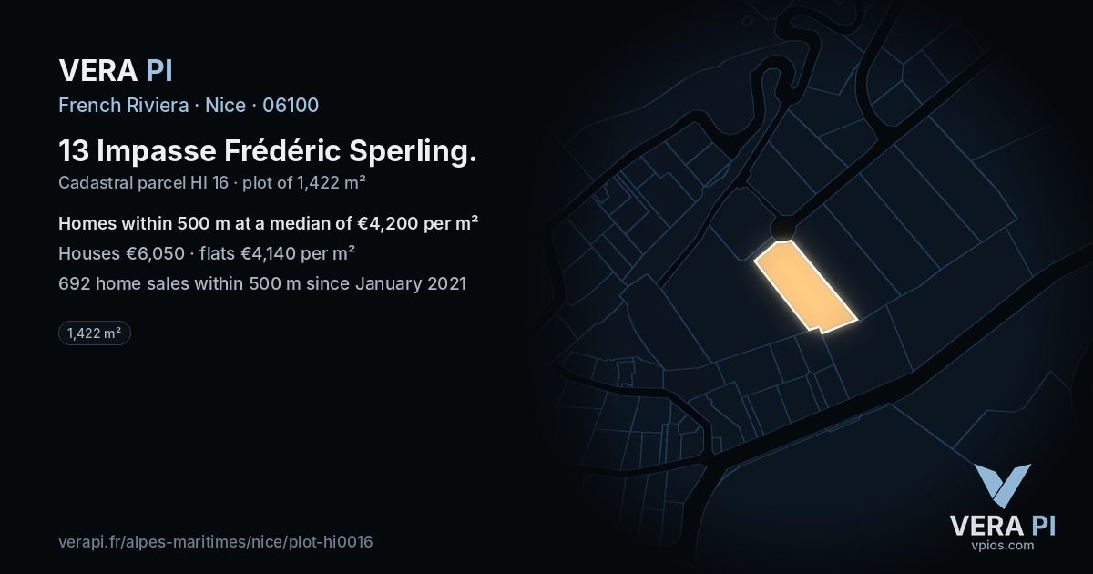 13 Impasse Frédéric Sperling, Nice at night – the plot lit, the parcels around coloured by the prices near them