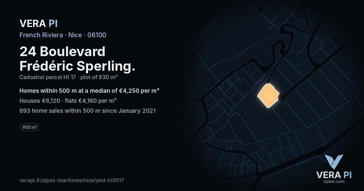 24 Boulevard Frédéric Sperling, Nice at night – the plot lit, the parcels around coloured by the prices near them