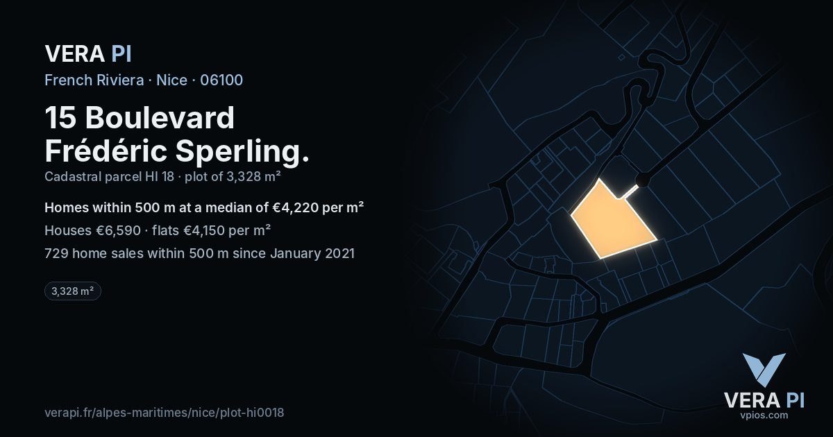 15 Boulevard Frédéric Sperling, Nice at night – the plot lit, the parcels around coloured by the prices near them