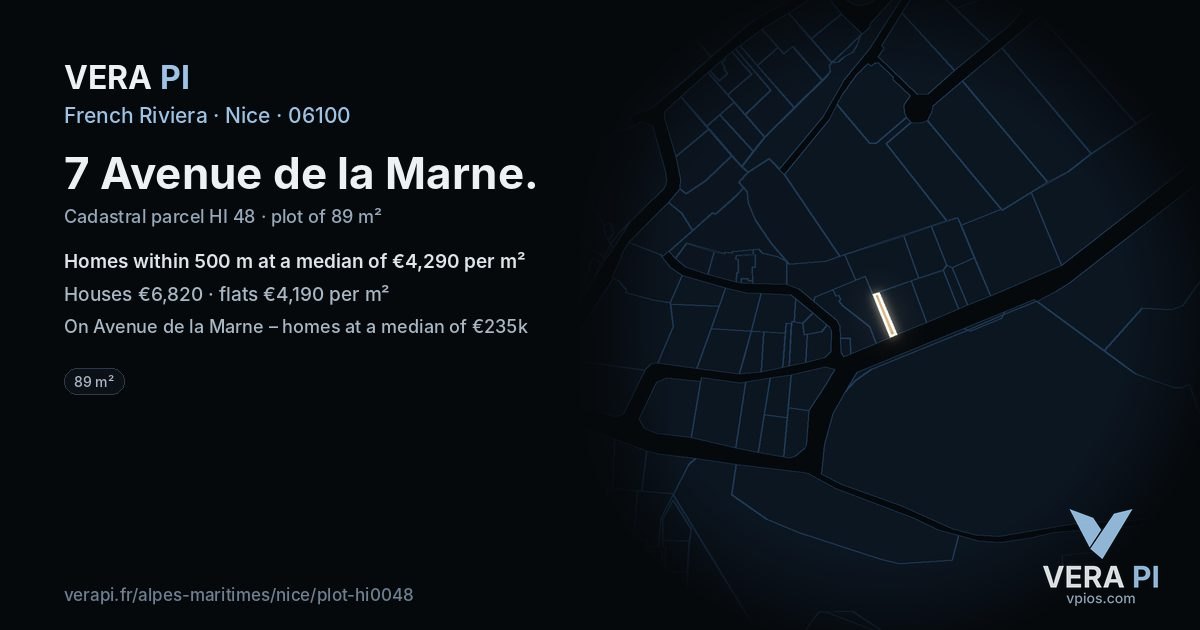 7 Avenue de la Marne, Nice at night – the plot lit, the parcels around coloured by the prices near them