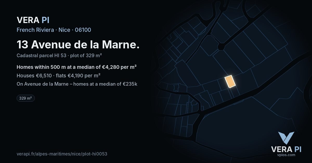 13 Avenue de la Marne, Nice at night – the plot lit, the parcels around coloured by the prices near them