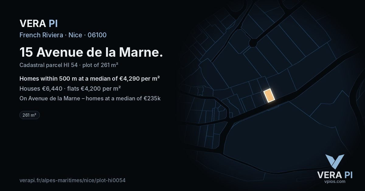 15 Avenue de la Marne, Nice at night – the plot lit, the parcels around coloured by the prices near them