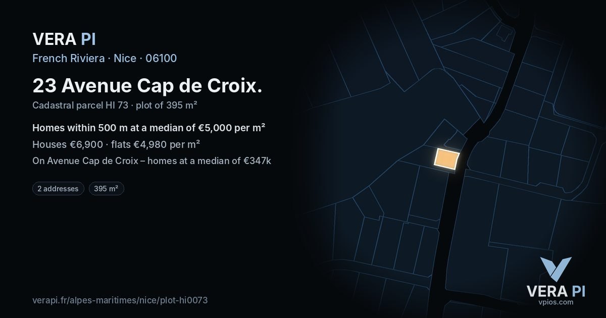 23 Avenue Cap de Croix, Nice at night – the plot lit, the parcels around coloured by the prices near them