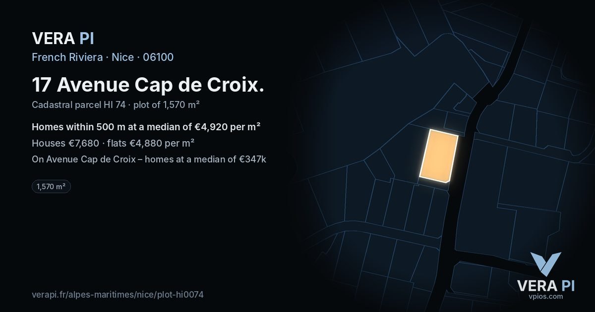 17 Avenue Cap de Croix, Nice at night – the plot lit, the parcels around coloured by the prices near them