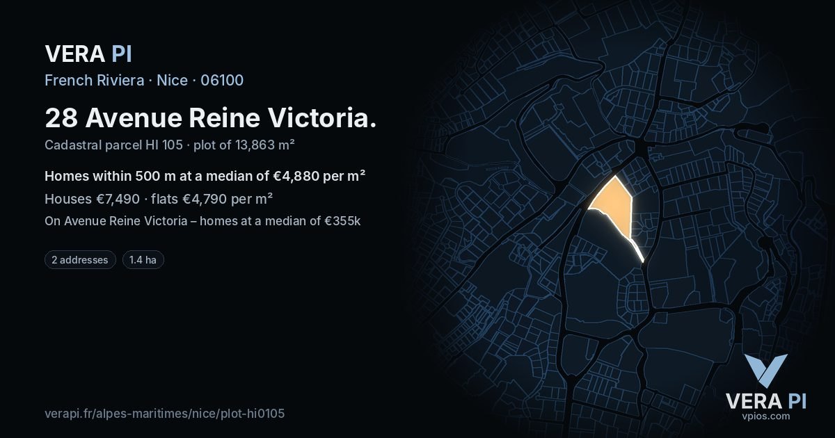 28 Avenue Reine Victoria, Nice at night – the plot lit, the parcels around coloured by the prices near them