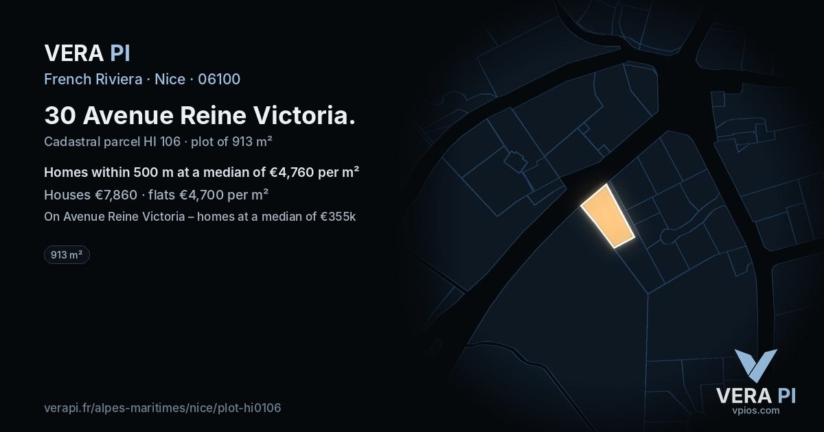 30 Avenue Reine Victoria, Nice at night – the plot lit, the parcels around coloured by the prices near them