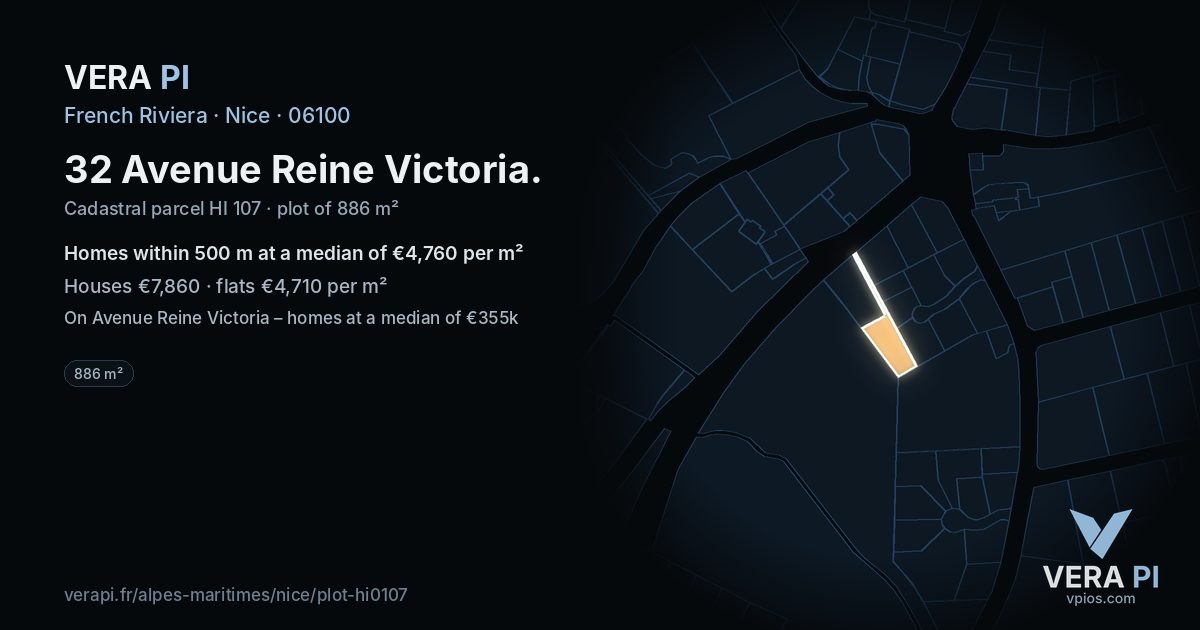 32 Avenue Reine Victoria, Nice at night – the plot lit, the parcels around coloured by the prices near them