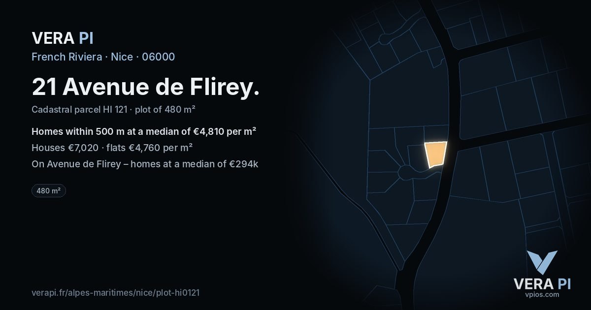 21 Avenue de Flirey, Nice at night – the plot lit, the parcels around coloured by the prices near them