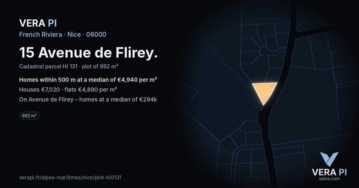 15 Avenue de Flirey, Nice at night – the plot lit, the parcels around coloured by the prices near them