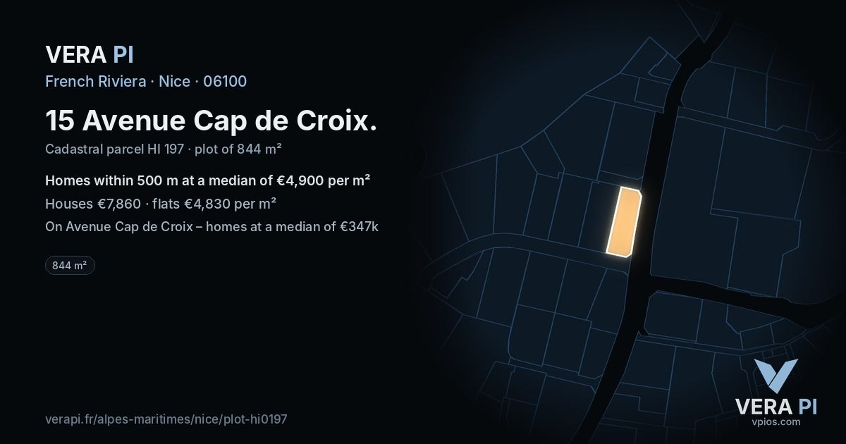 15 Avenue Cap de Croix, Nice at night – the plot lit, the parcels around coloured by the prices near them