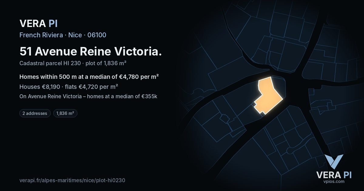 51 Avenue Reine Victoria, Nice at night – the plot lit, the parcels around coloured by the prices near them