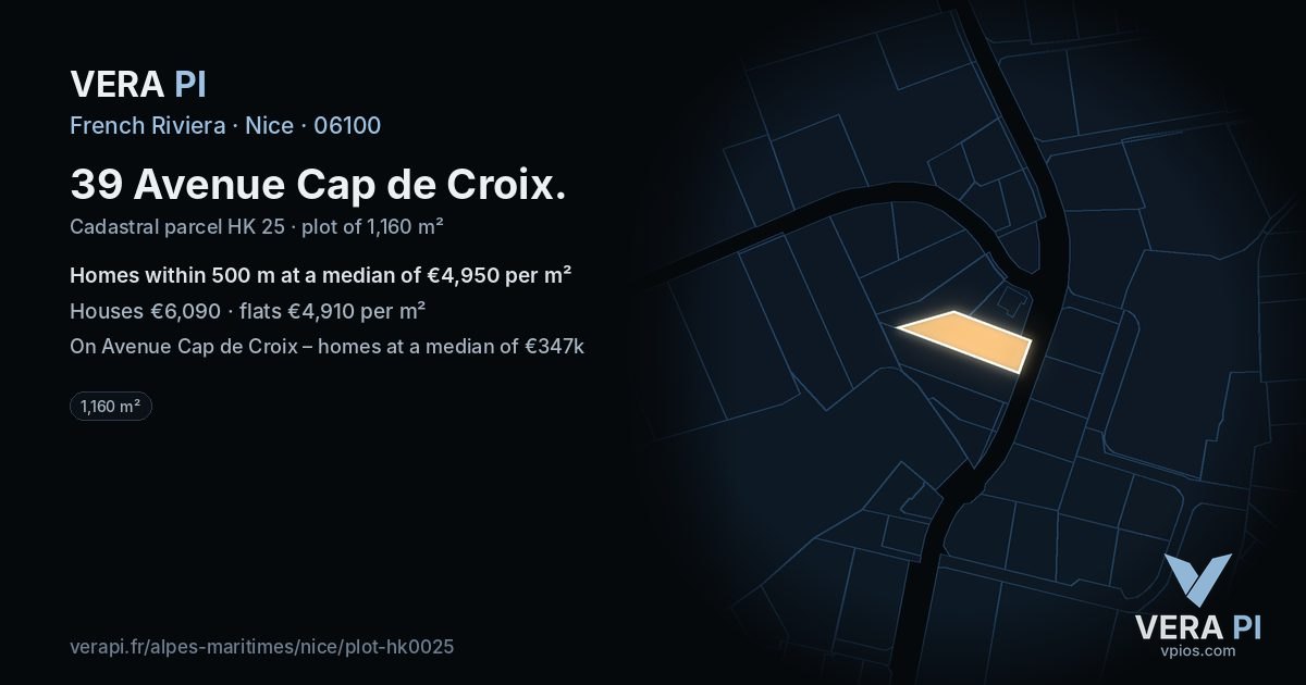 39 Avenue Cap de Croix, Nice at night – the plot lit, the parcels around coloured by the prices near them