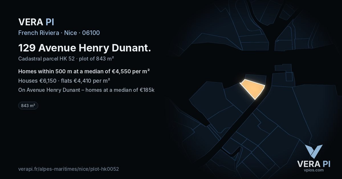 129 Avenue Henry Dunant, Nice at night – the plot lit, the parcels around coloured by the prices near them