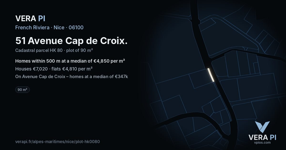 51 Avenue Cap de Croix, Nice at night – the plot lit, the parcels around coloured by the prices near them