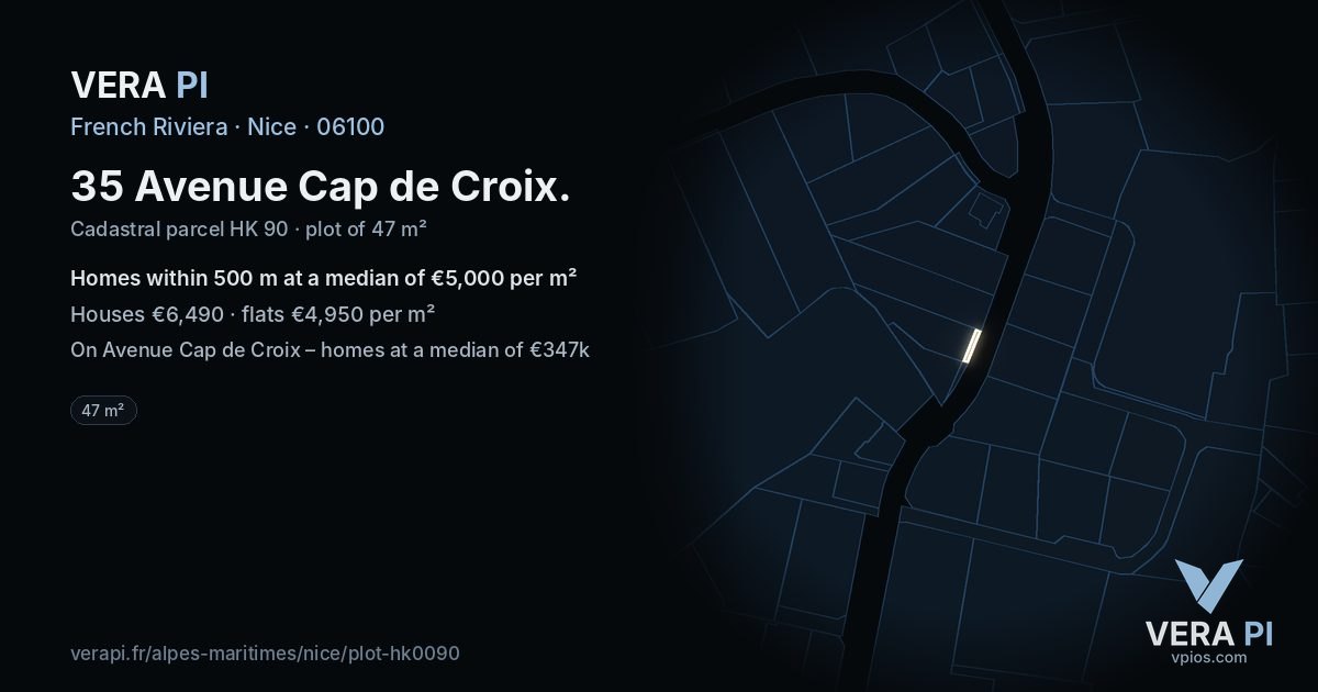 35 Avenue Cap de Croix, Nice at night – the plot lit, the parcels around coloured by the prices near them