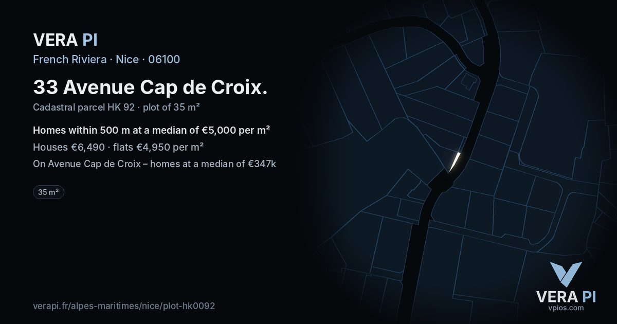 33 Avenue Cap de Croix, Nice at night – the plot lit, the parcels around coloured by the prices near them
